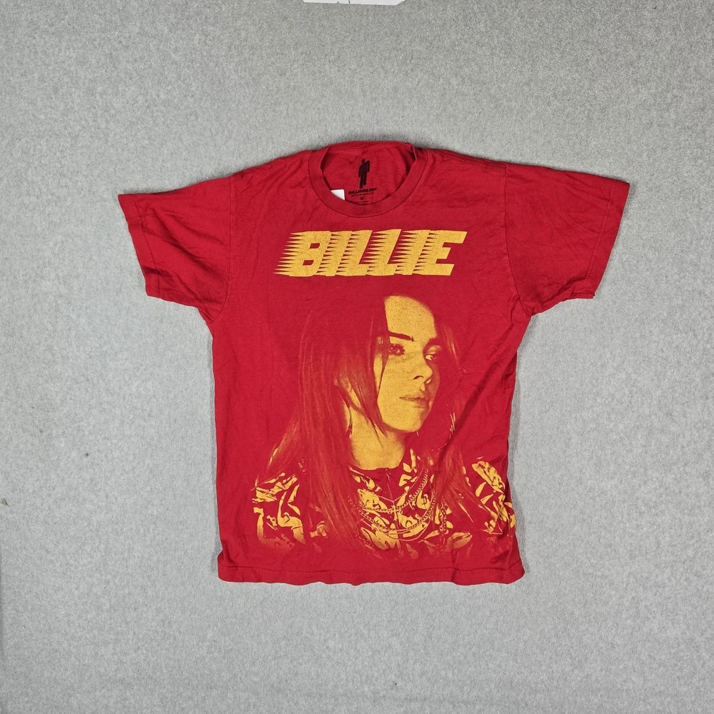 Billie Eilish Men‎ Shirt M Red Portrait Graphic Short Sleeve Crew Neck Pullover